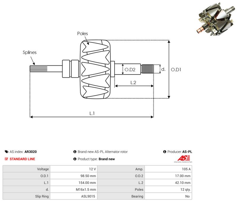AS-PL AR3020 Rotor, alternator