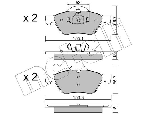 Комплект гальмівних накладок, дискове гальмо, без контакту попередження про знос, Renault Laguna II/III 01-15/Megane II 03-/Wind 10-, Metelli 22-0335