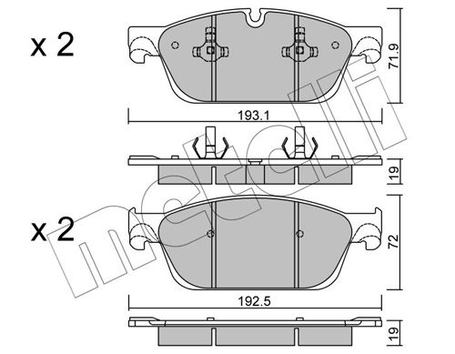 Комплект гальмівних накладок, дискове гальмо, Metelli 22-0967-0