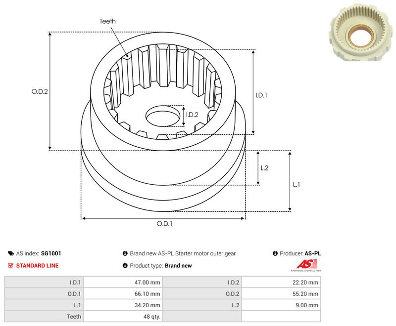 Remondikomplekt, Starter, AS-PL SG1001