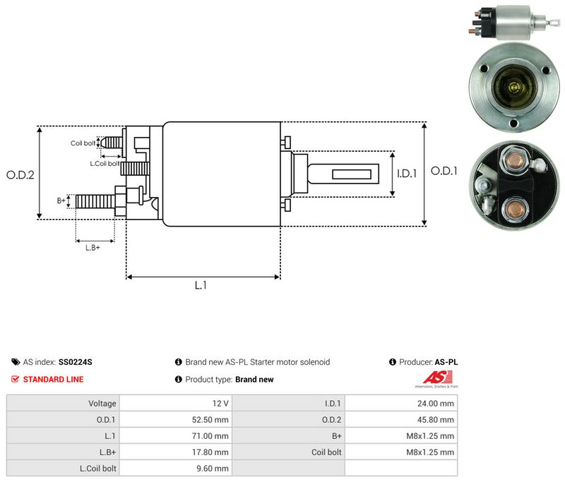 AS-PL SS0224S Solenoid Switch, starter