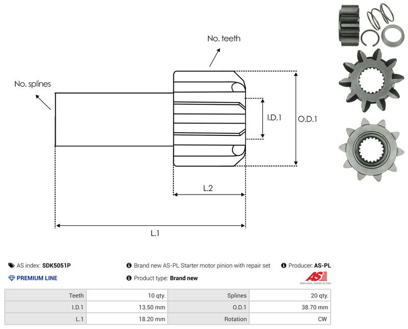 AS-PL SDK5051P Freewheel Gear, starter