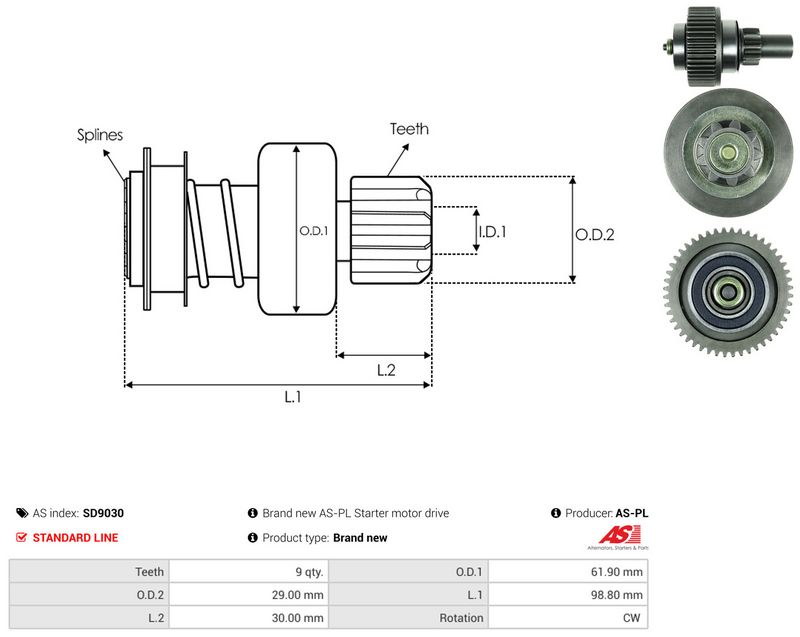 AS-PL SD9030 Freewheel Gear, starter