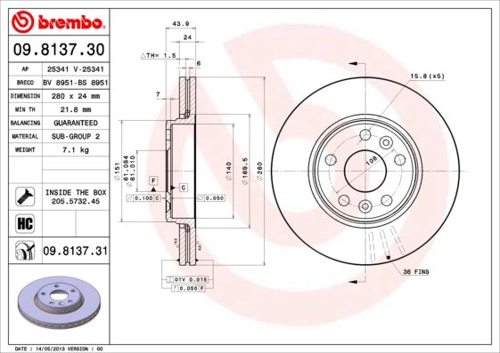 Гальмівний диск, Brembo 09.8137.31