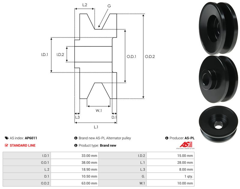 AS-PL AP6011 Belt Pulley, alternator