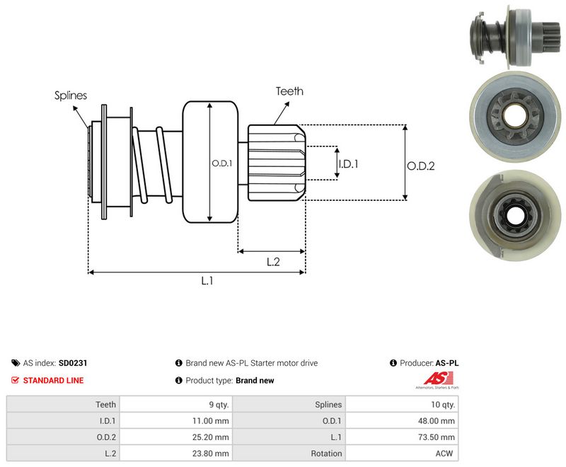 AS-PL SD0231 Freewheel Gear, starter