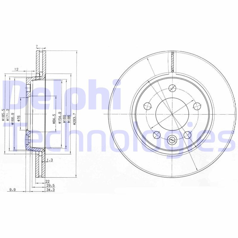 DELPHI BG3893 Диск гальмівний (задній) (к-кт 2 шт) VW T5 03- (294x22) (з покрит.) (вент.)