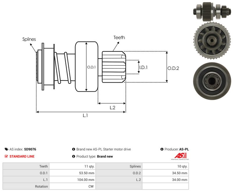AS-PL SD9076 Freewheel Gear, starter