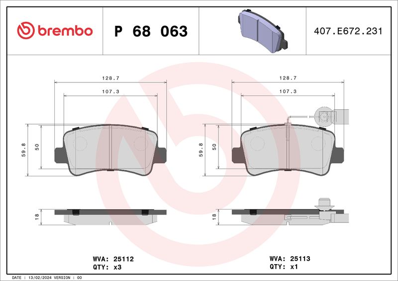 BREMBO fékbetétkészlet, tárcsafék P 68 063