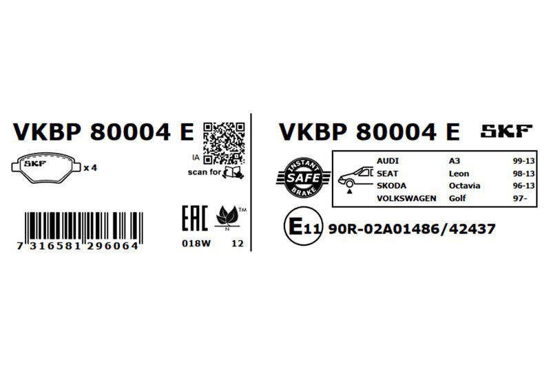 SKF VKBP 80004 E Brake Pad Set, disc brake