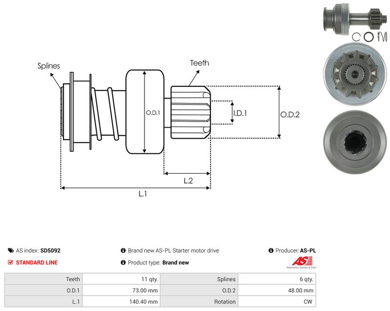AS-PL SD5092 Freewheel Gear, starter