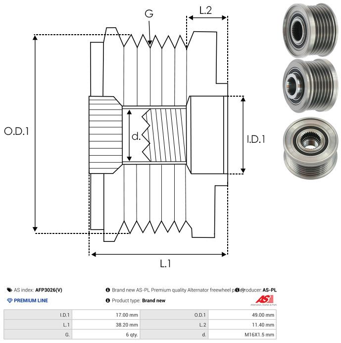 AS-PL AFP3026(V) Alternator Freewheel Clutch