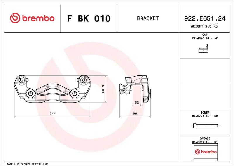 Комплект кронштейнів гальмівного супорта, Brembo FBK010