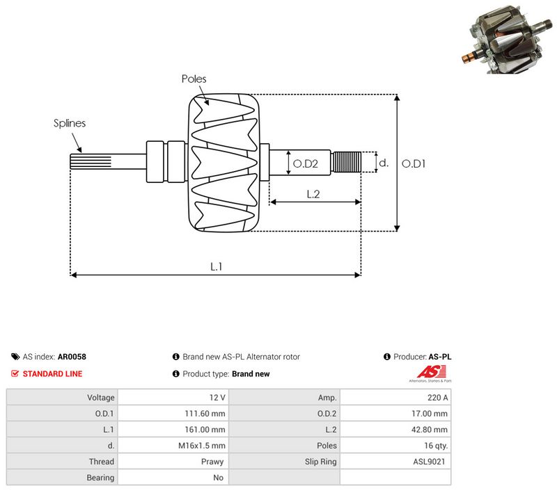 AS-PL AR0058 Rotor, alternator