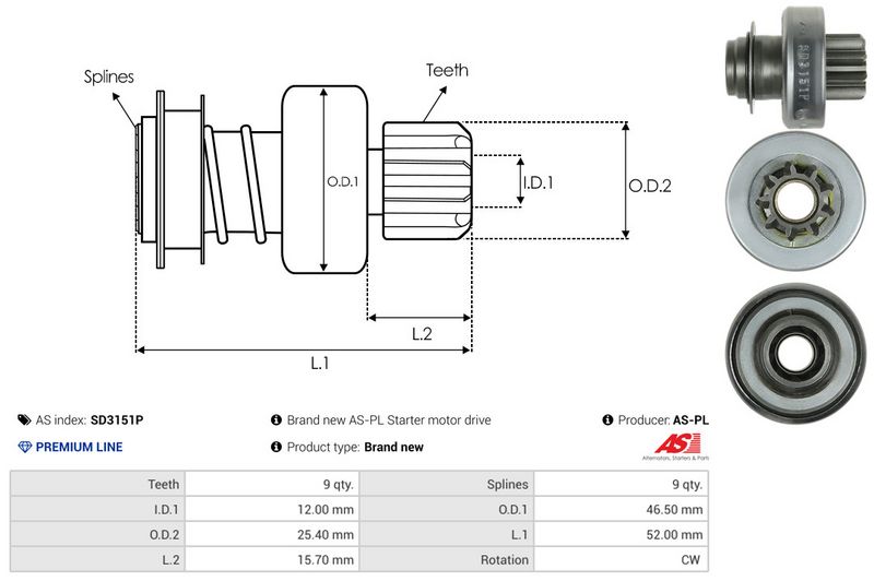 AS-PL SD3151P Freewheel Gear, starter
