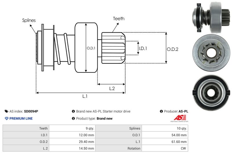 AS-PL SD0094P Freewheel Gear, starter