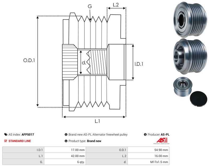 AS-PL AFP5017 Alternator Freewheel Clutch