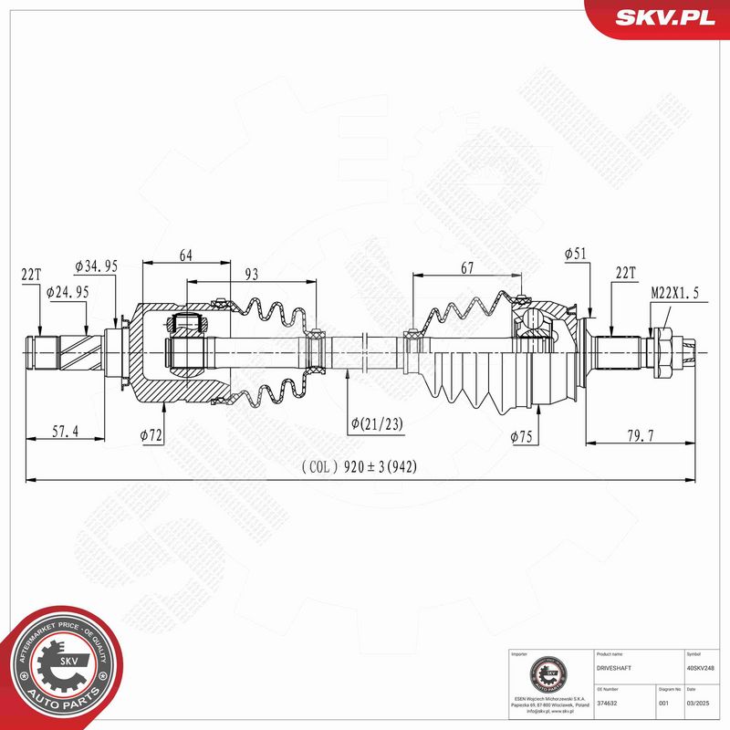 ESEN SKV 40SKV248 Drive Shaft