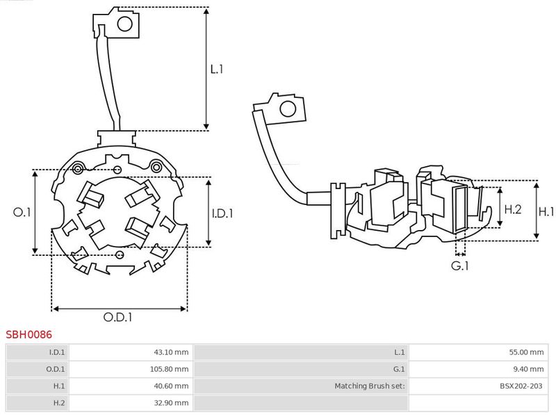 Кронштейн, вугільні щітки, Auto Starter SBH0086