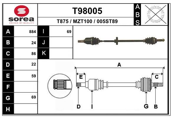 EAI hajtótengely T98005