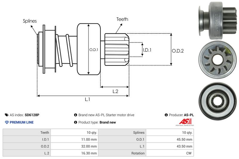 AS-PL SD6128P Freewheel Gear, starter