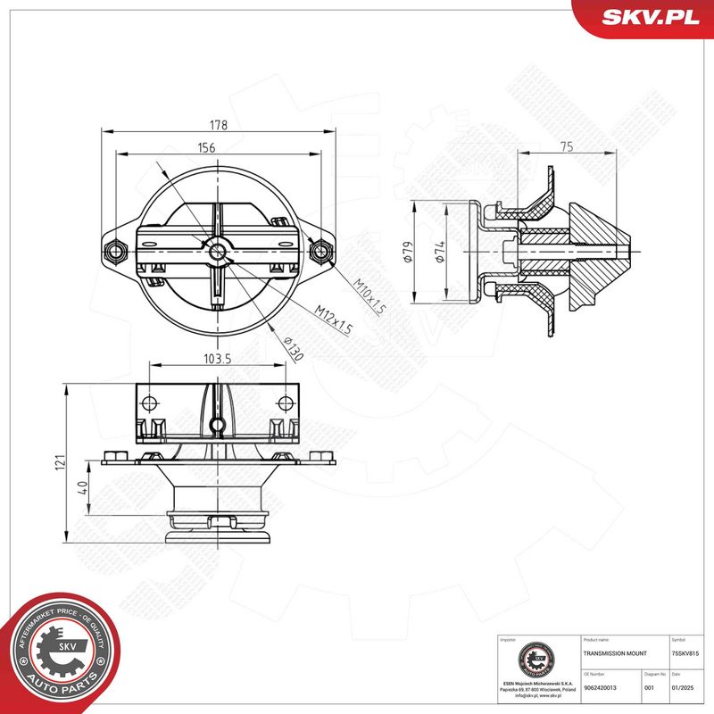 Kinnitus, automaatkäigukast, ESEN SKV 75SKV815