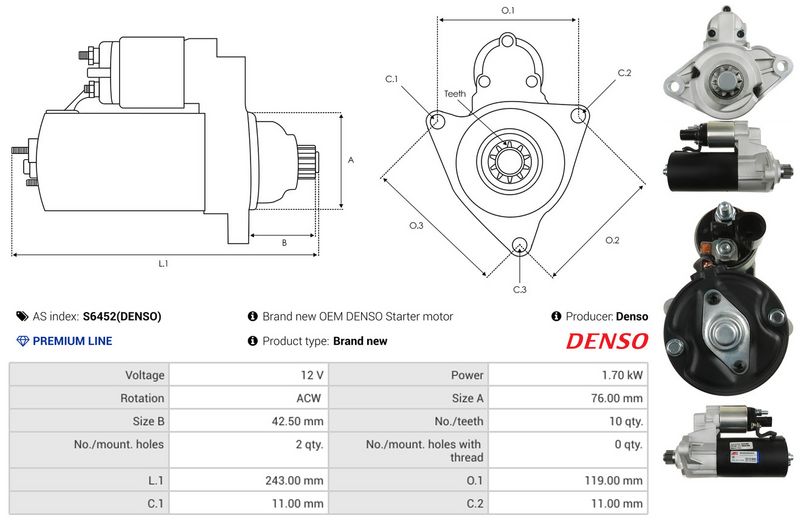 AS-PL S6452(DENSO) Starter
