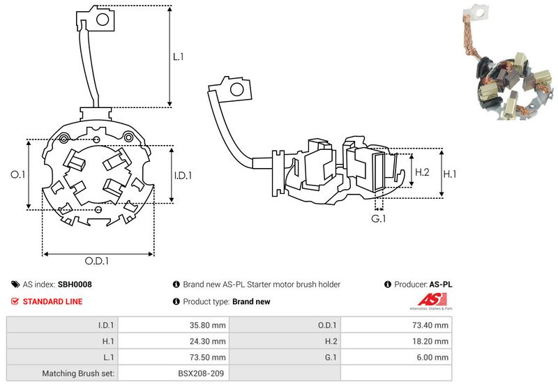 AS-PL SBH0008 Holder, carbon brushes