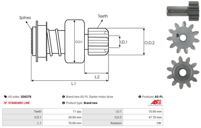 AS-PL SD0278 Freewheel Gear, starter