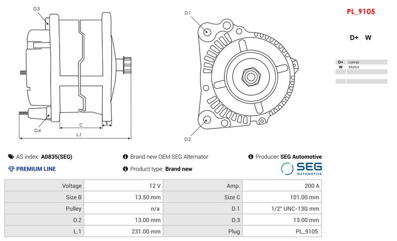 Brand new OEM SEG Alternator