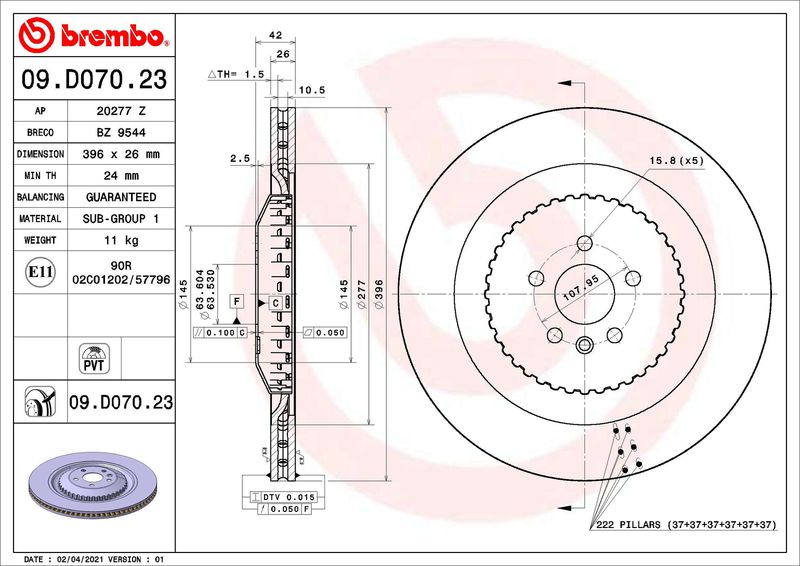 BREMBO Remschijf 09.D070.23