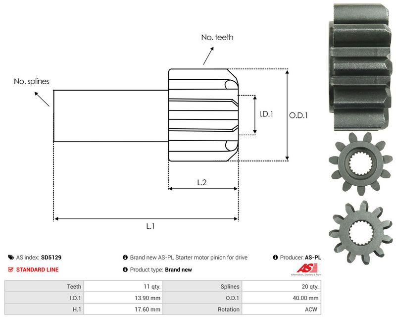 AS-PL SD5129 Freewheel Gear, starter