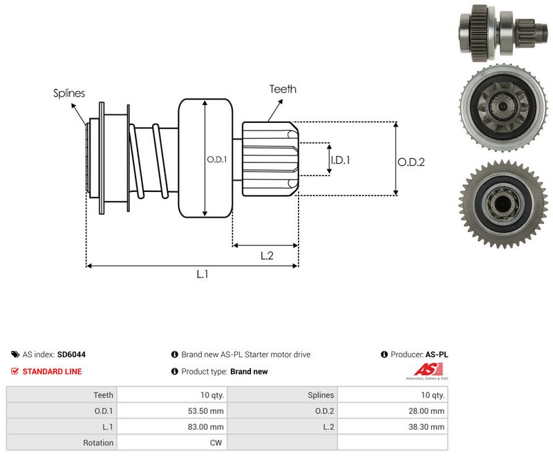 AS-PL SD6044 Freewheel Gear, starter