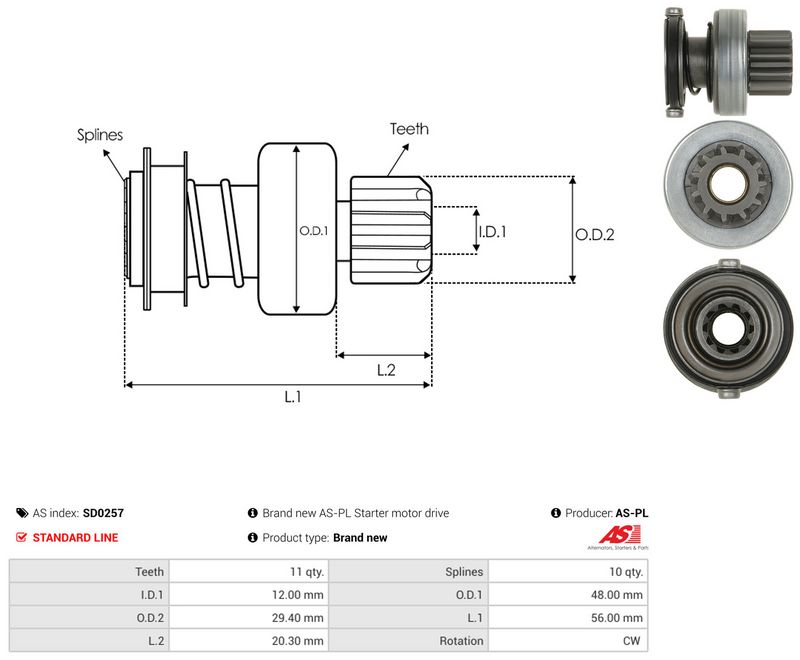 AS-PL SD0257 Freewheel Gear, starter
