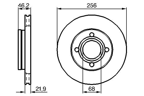 BOSCH диск гальмівний передній вентил. AUDI 80 86-91, 100 -90 256*22