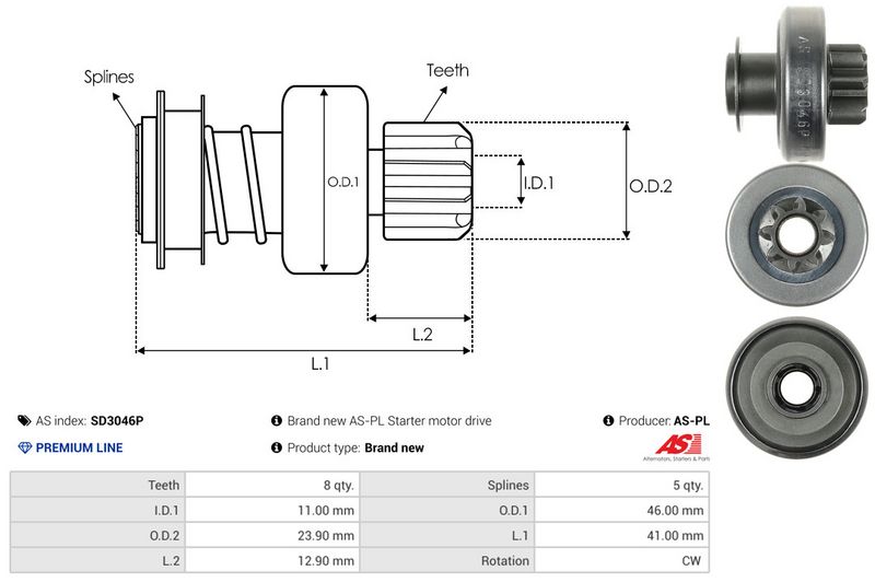 AS-PL SD3046P Freewheel Gear, starter