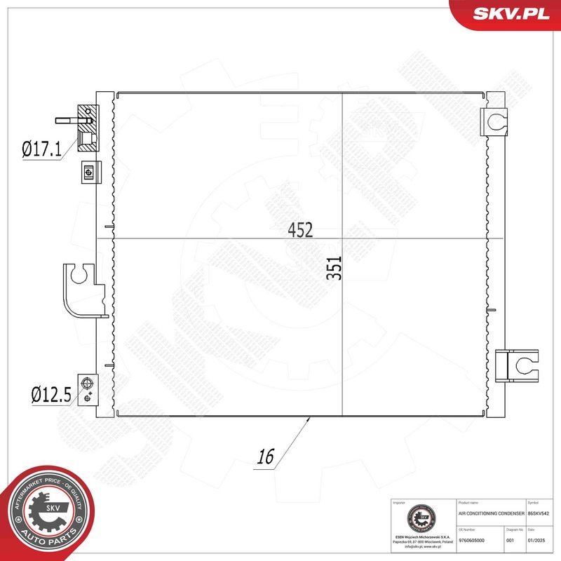 ESEN SKV 86SKV542 Condenser, air conditioning