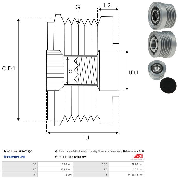 AS-PL AFP0028(V) Alternator Freewheel Clutch