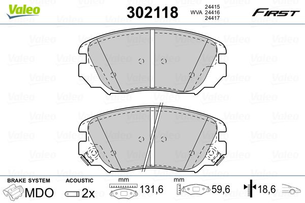 VALEO fékbetétkészlet, tárcsafék 302118