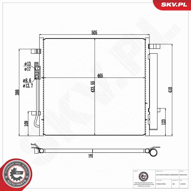ESEN SKV 86SKV655 Condenser, air conditioning
