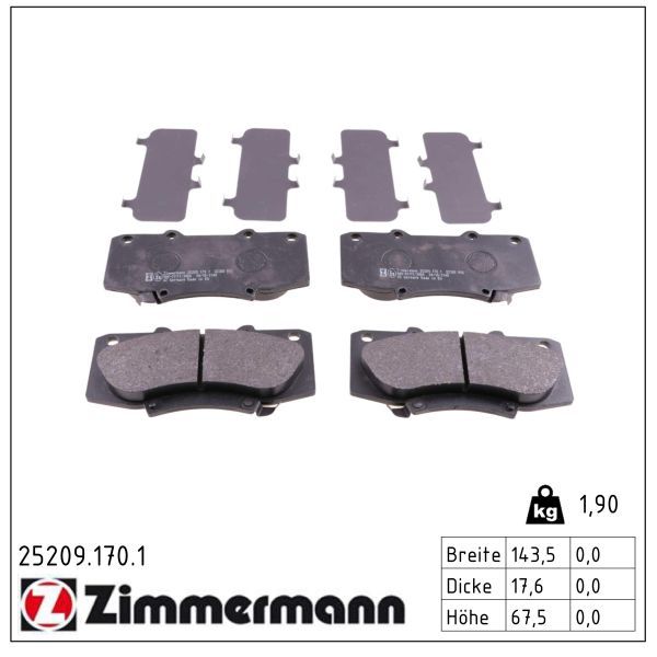 комплект спирачно феродо, дискови спирачки ZIMMERMANN