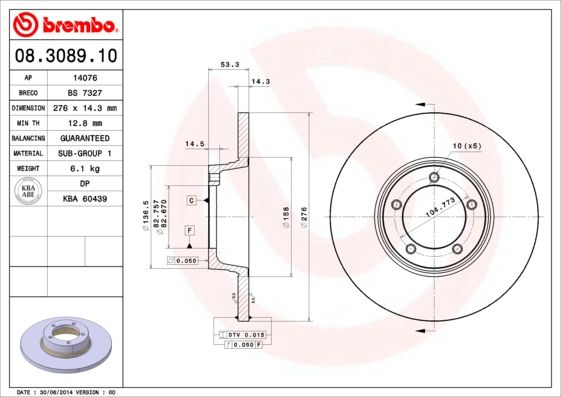 BREMBO Remschijf 08.3089.10