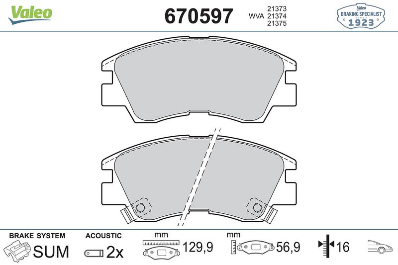 Plaquettes+de+frein+à+disque VALEO 670597