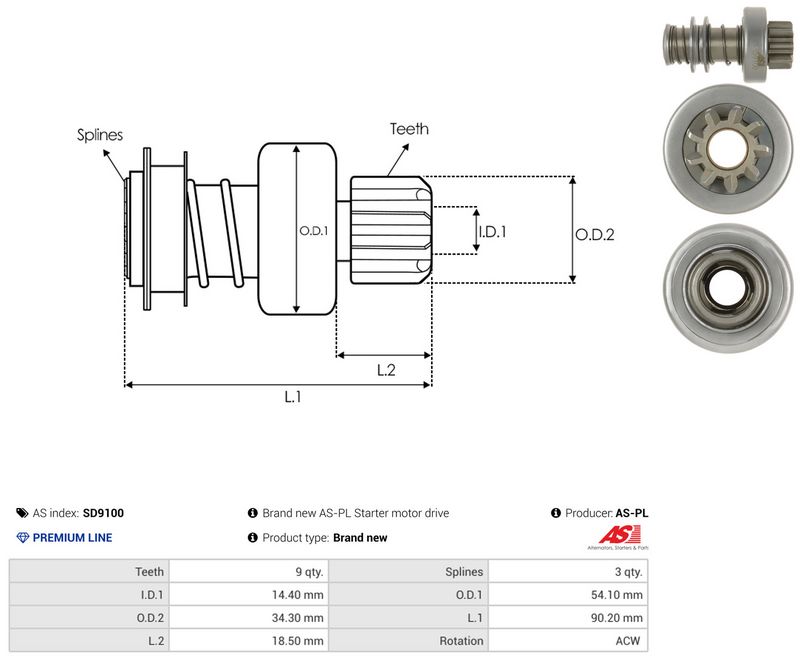 AS-PL SD9100 Freewheel Gear, starter