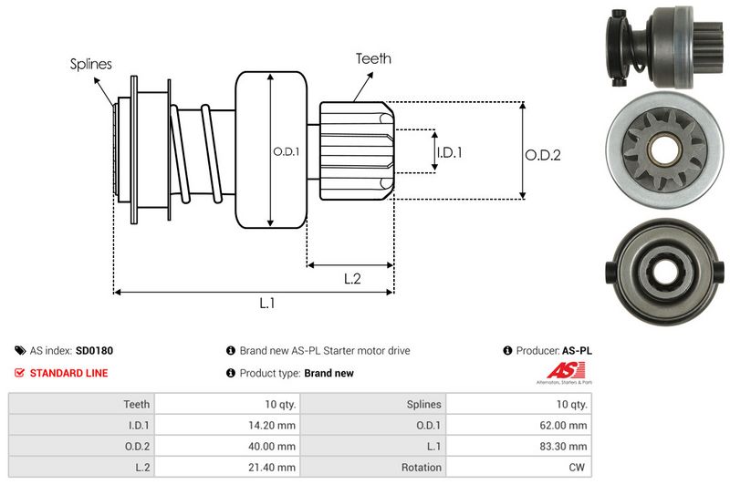 AS-PL SD0180 Freewheel Gear, starter