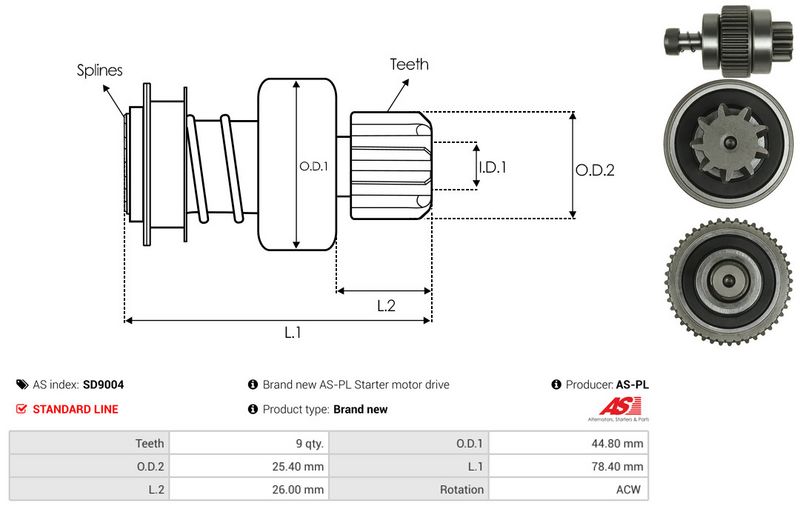 AS-PL SD9004 Freewheel Gear, starter