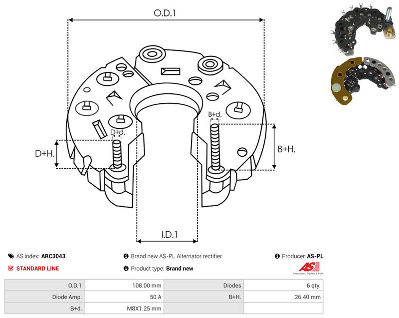 AS-PL ARC3043 Rectifier, alternator