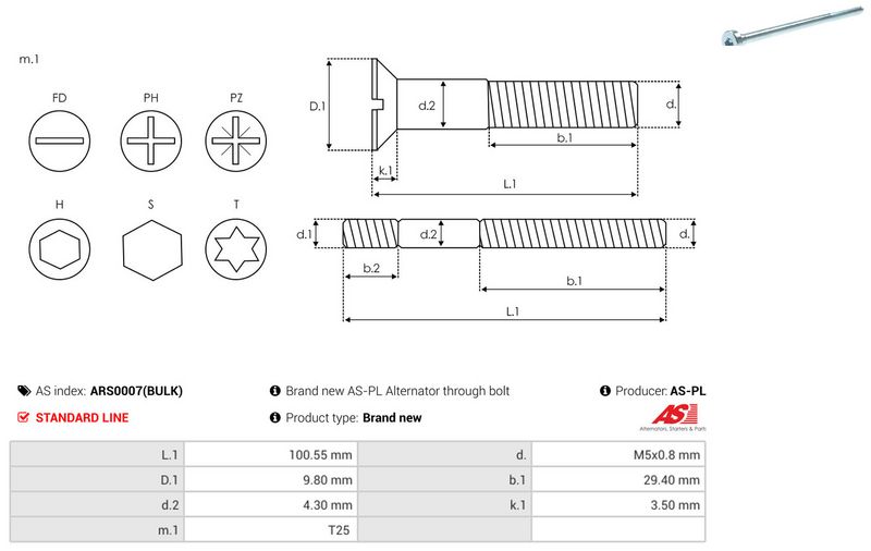 AS-PL ARS0007(BULK) Repair Set, alternator