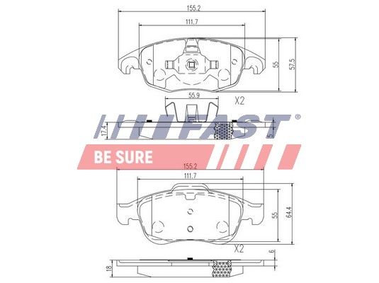 Комплект гальмівних накладок, дискове гальмо, Fast FT29514