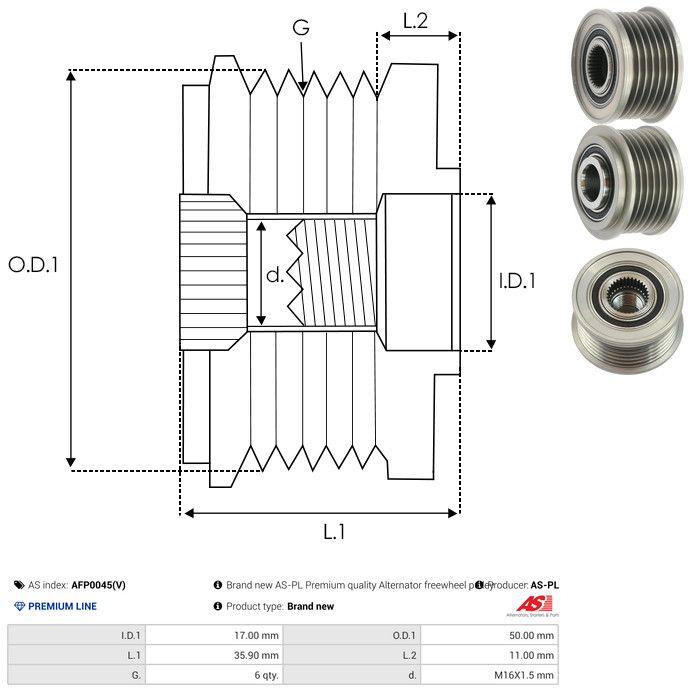 AS-PL AFP0045(V) Alternator Freewheel Clutch